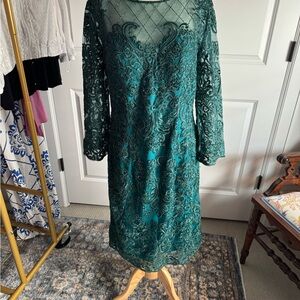 Mother Of The Bride Knee Length Chiffon Lace Formal Dress Teal Green SZ 12 NWOT